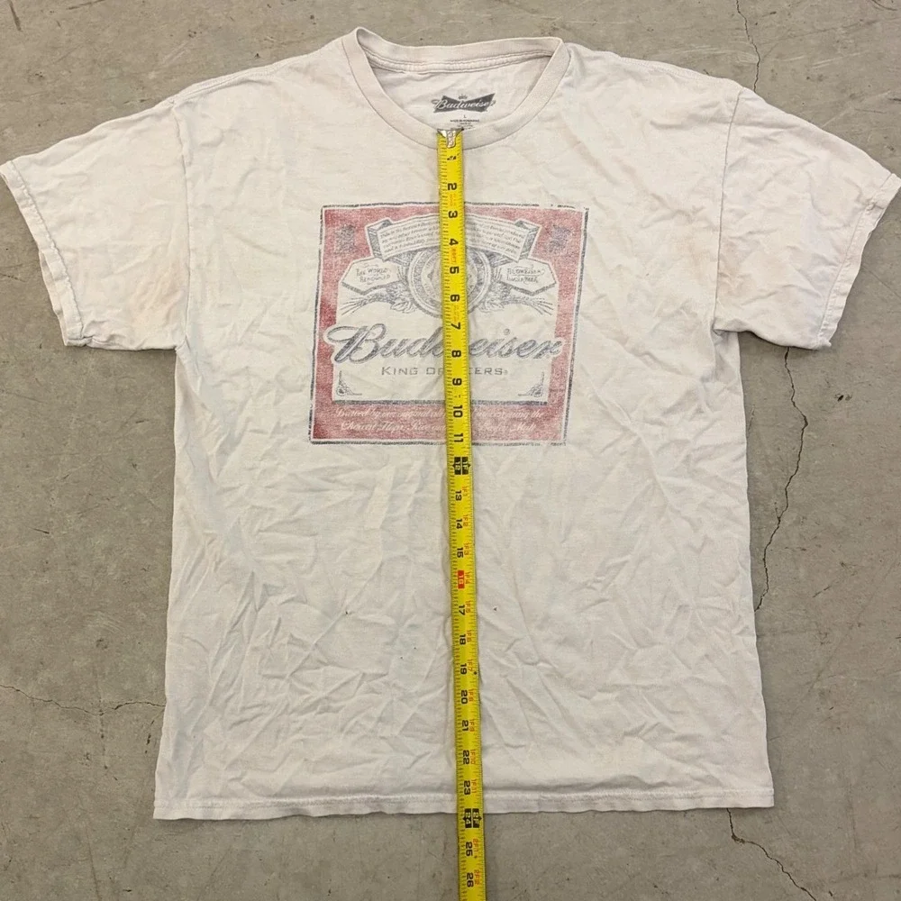 Budweiser King of Beers Graphic T-Shirt Mens Large White Distressed Beer Promo